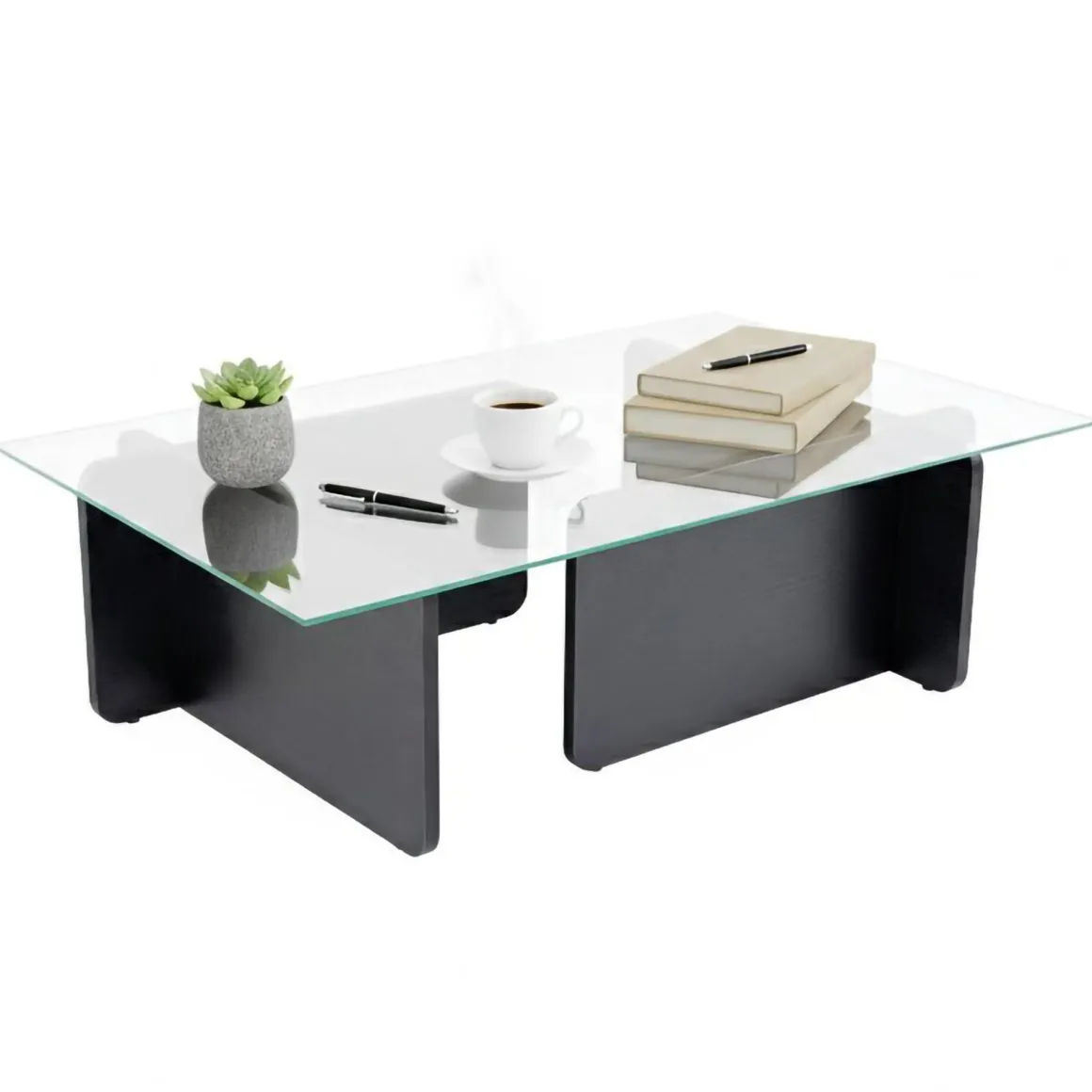 Tavolini Da Salotto > Dmora Tavolino da Salotto Portariviste Forma Rettangolare 105x65x40h cm, Materiale Piano in Vetro - Azriel Nero