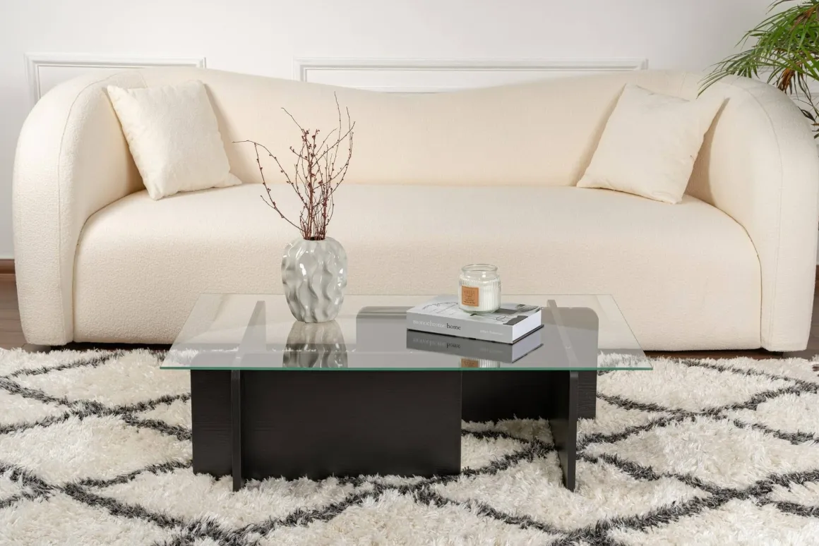 Tavolini Da Salotto > Dmora Tavolino da Salotto Portariviste Forma Rettangolare 105x65x40h cm, Materiale Piano in Vetro - Azriel Nero