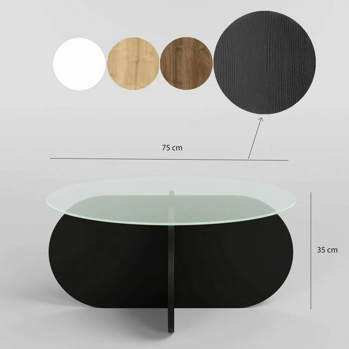 Tavolino da Salotto Nero Portariviste Forma Rotonda 75x75x35h cm, Materiale Piano in Vetro - Nila