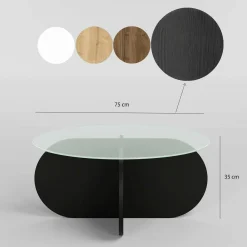 Tavolino da Salotto Nero Portariviste Forma Rotonda 75x75x35h cm, Materiale Piano in Vetro - Nila
