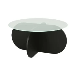 Tavolino da Salotto Nero Portariviste Forma Rotonda 75x75x35h cm, Materiale Piano in Vetro - Nila
