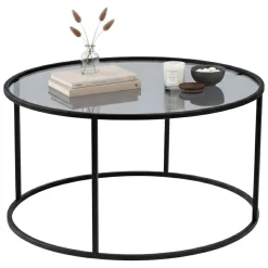 Tavolino da Salotto Nero Portariviste Forma Rotonda 80x80x43h cm, Sfumatura Colore Ripiano Fume - Geralt