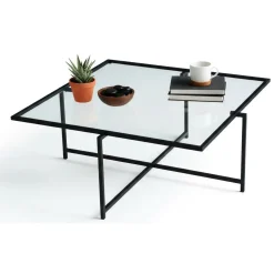 Tavolino da Salotto Nero Resistente All'appannamento Forma Quadrata 85x85x35h cm, Materiale Piano in Vetro - Mascate