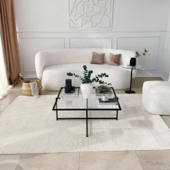 Tavolino da Salotto Nero Resistente All'appannamento Forma Quadrata 85x85x35h cm, Materiale Piano in Vetro - Mascate