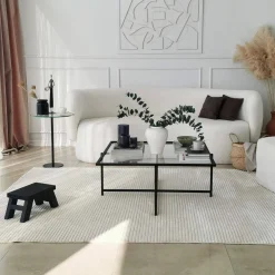 Tavolino da Salotto Nero Resistente All'appannamento Forma Quadrata 85x85x35h cm, Materiale Piano in Vetro - Mascate