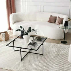 Tavolino da Salotto Nero Resistente All'appannamento Forma Quadrata 85x85x35h cm, Materiale Piano in Vetro - Mascate