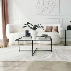 Tavolino da Salotto Nero Resistente All'appannamento Forma Quadrata 85x85x35h cm, Materiale Piano in Vetro - Mascate