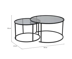 Tavolino da Salotto Nero set di 2 Tavolini Forma Circolare 80x80x43h cm, Sfumatura Colore Ripiano Fume - Aedion