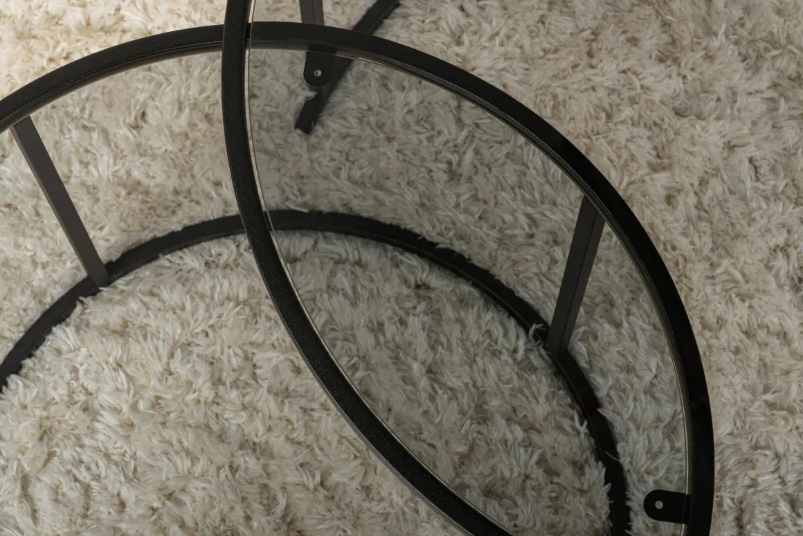 Tavolino da Salotto Nero set di 2 Tavolini Forma Circolare 80x80x43h cm, Sfumatura Colore Ripiano Fume - Aedion