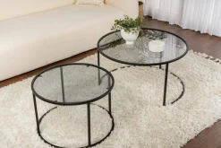Tavolino da Salotto Nero set di 2 Tavolini Forma Circolare 80x80x43h cm, Sfumatura Colore Ripiano Fume - Aedion