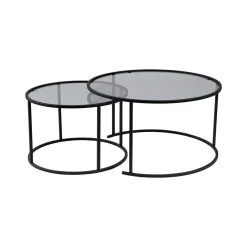 Tavolino da Salotto Nero set di 2 Tavolini Forma Circolare 80x80x43h cm, Sfumatura Colore Ripiano Fume - Aedion