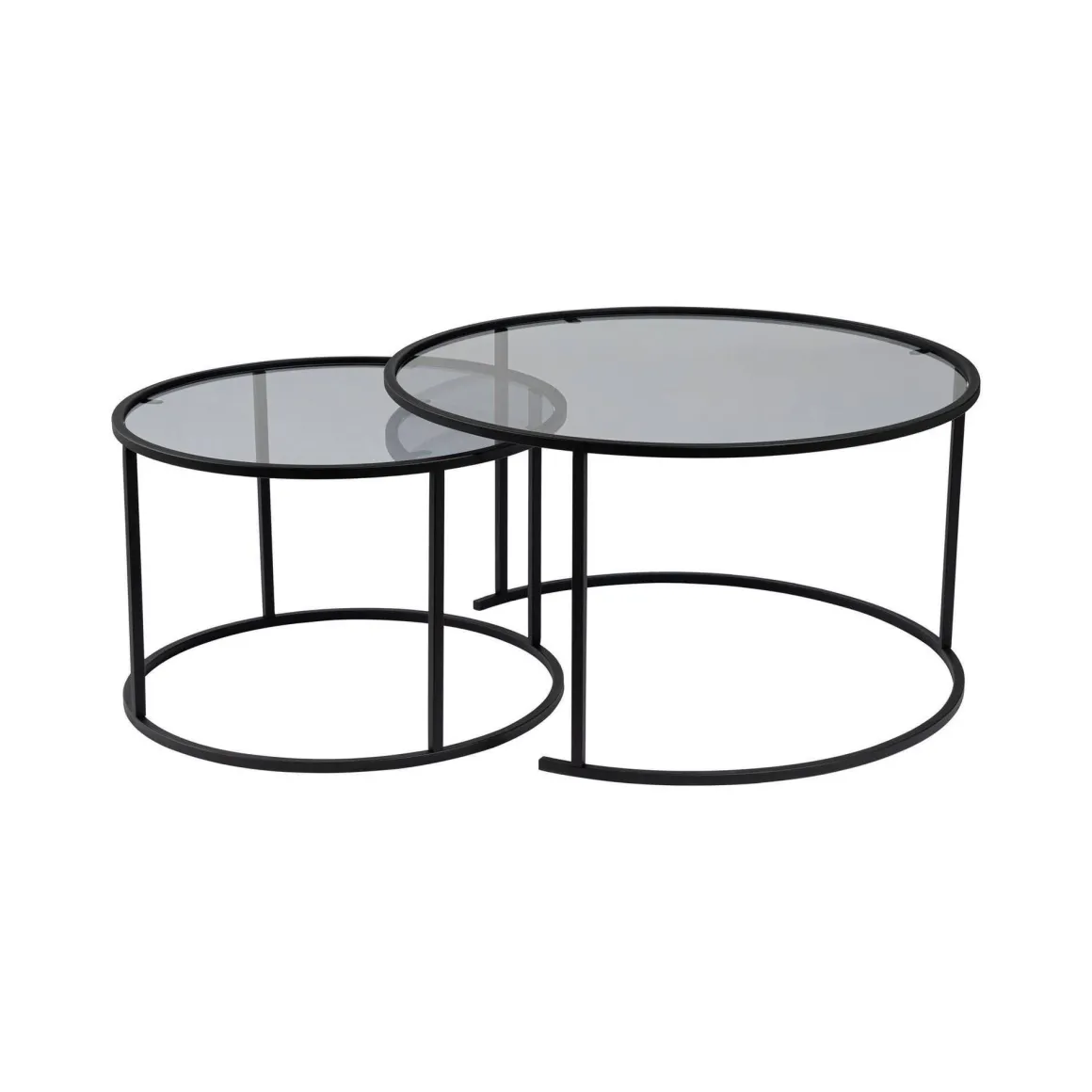 Tavolino da Salotto Nero set di 2 Tavolini Forma Circolare 80x80x43h cm, Sfumatura Colore Ripiano Fume - Aedion