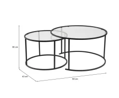 Tavolino da Salotto Nero set di 2 Tavolini Peso Massimo Supportato 10 kg Forma Rotonda 80x80x43h cm, Materiale Piano in Vetro - Aedion