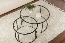 Tavolino da Salotto Nero set di 2 Tavolini Peso Massimo Supportato 10 kg Forma Rotonda 80x80x43h cm, Materiale Piano in Vetro - Aedion