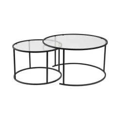 Tavolino da Salotto Nero set di 2 Tavolini Peso Massimo Supportato 10 kg Forma Rotonda 80x80x43h cm, Materiale Piano in Vetro - Aedion