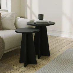 Tavolini Da Salotto > Dmora Tavolino da Salotto set 2 Pezzi Forma Rotondo 40x40x50h cm, Materiale Piano in Legno Nobilitato - Dorina Nero