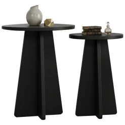 Tavolini Da Salotto > Dmora Tavolino da Salotto set 2 Pezzi Forma Rotondo 40x40x50h cm, Materiale Piano in Legno Nobilitato - Dorina Nero