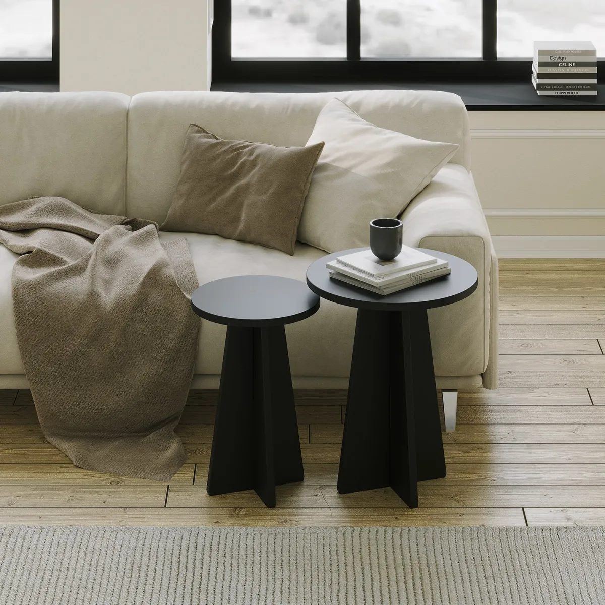 Tavolini Da Salotto > Dmora Tavolino da Salotto set 2 Pezzi Forma Rotondo 40x40x50h cm, Materiale Piano in Legno Nobilitato - Dorina Nero