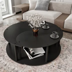 Tavolino da Salotto Nero set 3 Pezzi 3 Vani 70x70x38h cm, Forma Rotondo - Gignese