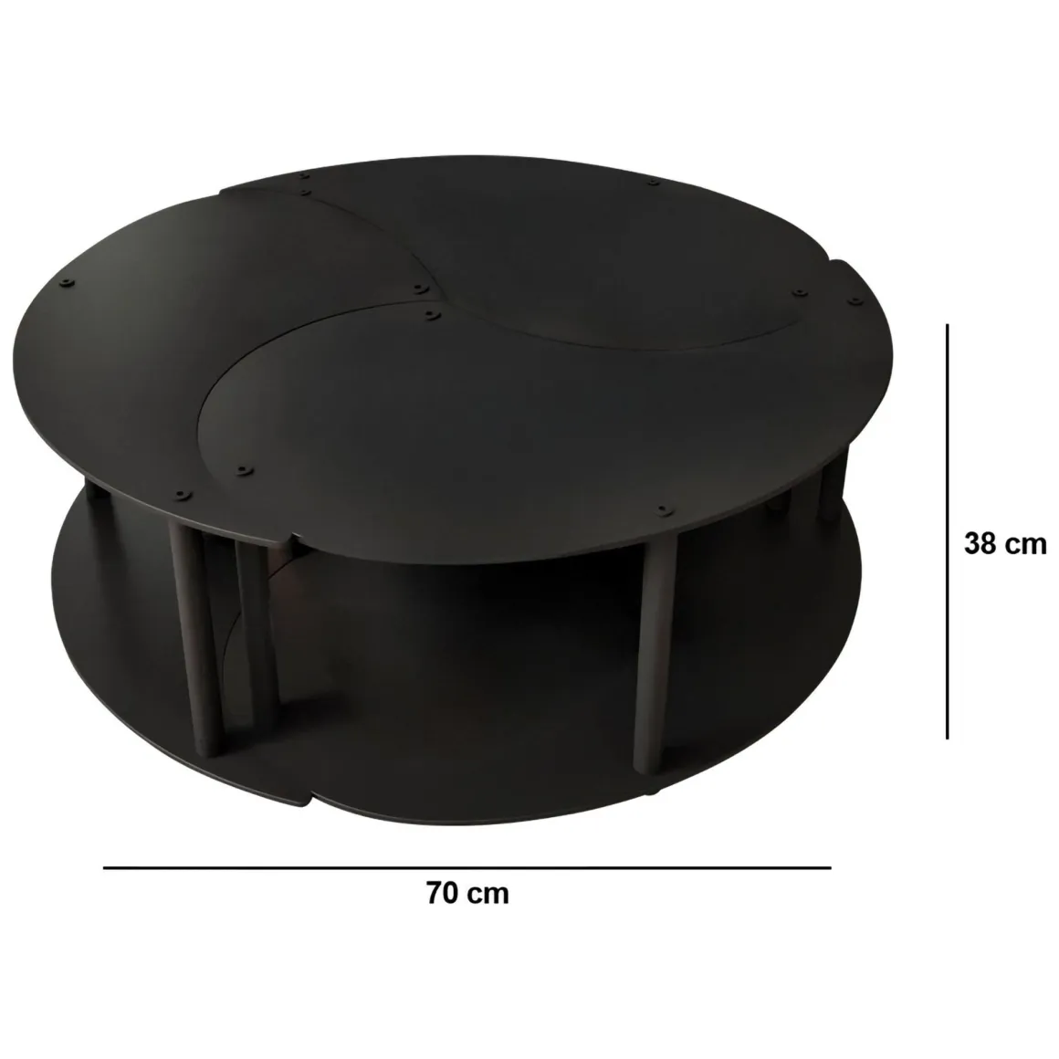 Tavolino da Salotto Nero set 3 Pezzi 3 Vani 70x70x38h cm, Forma Rotondo - Gignese
