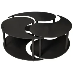 Tavolino da Salotto Nero set 3 Pezzi 3 Vani 70x70x38h cm, Forma Rotondo - Gignese