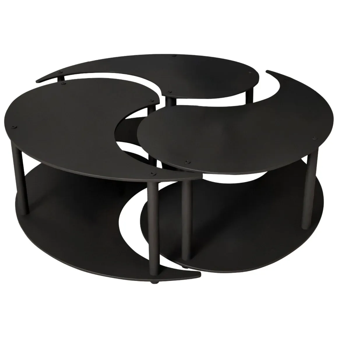 Tavolino da Salotto Nero set 3 Pezzi 3 Vani 70x70x38h cm, Forma Rotondo - Gignese