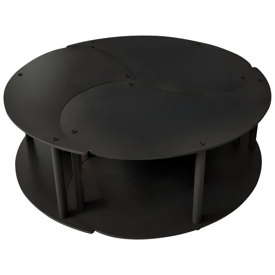 Tavolino da Salotto Nero set 3 Pezzi 3 Vani 70x70x38h cm, Forma Rotondo - Gignese