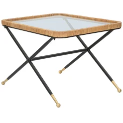 Tavolino da Salotto Nero Trasparente Dettaglio Effetto Rattan Forma Rettangolare 70x50x45h cm, Colore Ripiano Trasparente - Trat
