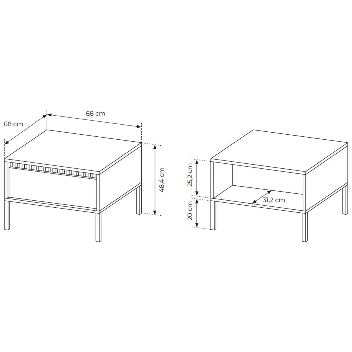 Tavolini Da Salotto > Dmora Tavolino da Salotto un Cassetto con Piedini 68x48x68h cm, un Vano - Kasinela Nero