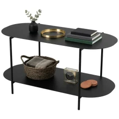 Tavolino da Salotto Nero un Vano Forma Ovale 100x45x51h cm, Materiale Piano in Metallo - Verzate