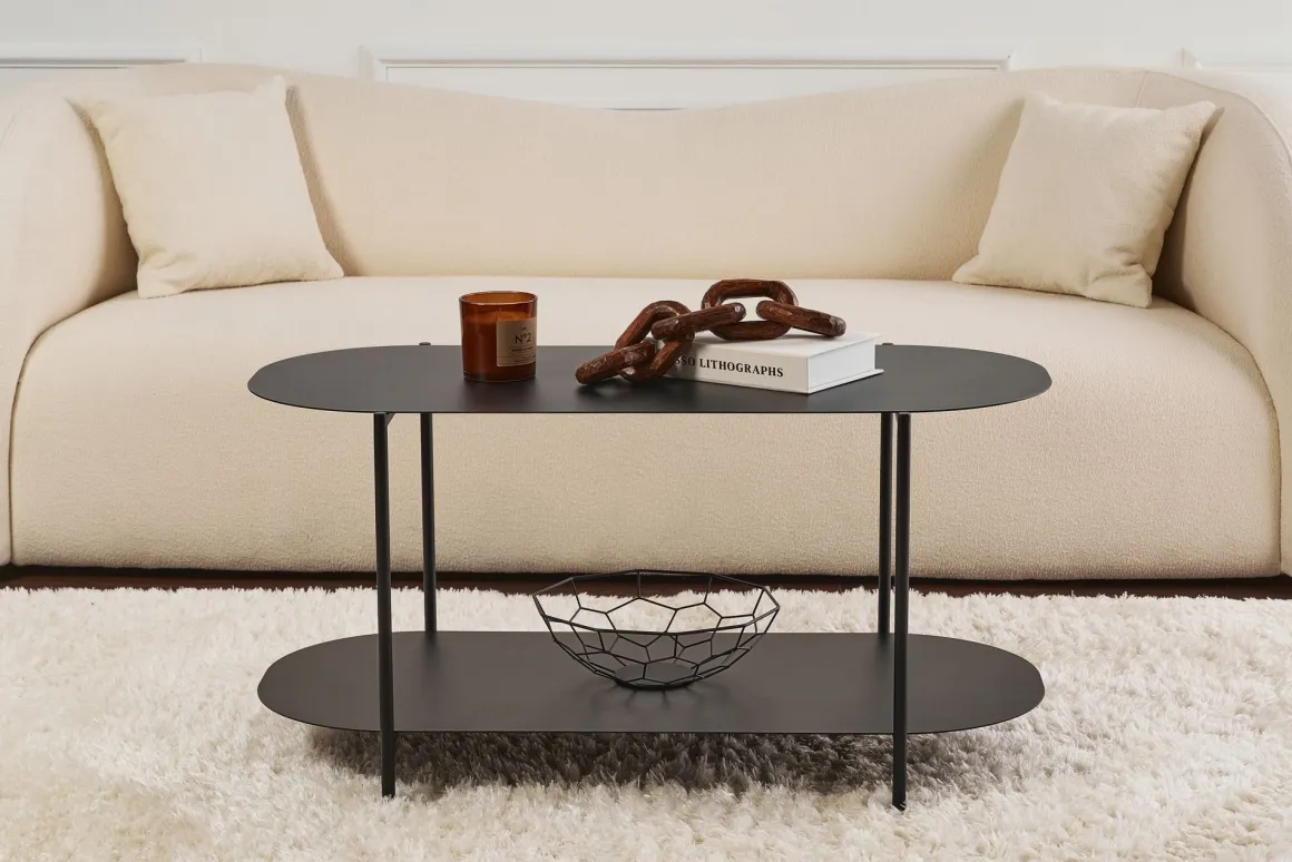 Tavolini Da Salotto > Dmora Tavolino da Salotto un Vano Forma Rettangolare 45x50x56h cm, Materiale Piano in Metallo - Cannobio Nero