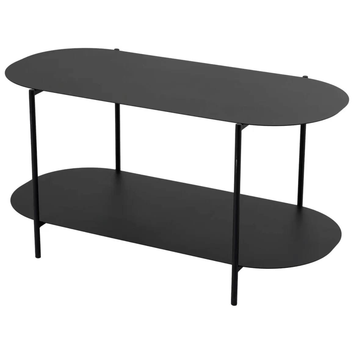 Tavolino da Salotto Nero un Vano Forma Ovale 100x45x51h cm, Materiale Piano in Metallo - Verzate