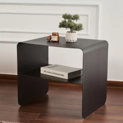 Tavolino da Salotto Nero un Vano Forma Rettangolare 45x56x52h cm, Materiale Piano in Metallo - Graniti