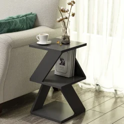 Tavolini Da Salotto > Dmora Tavolino da Salotto 2 Vani Forma Rettangolare 30x30x54h cm, Materiale Piano in Legno Nobilitato - Serino Nero