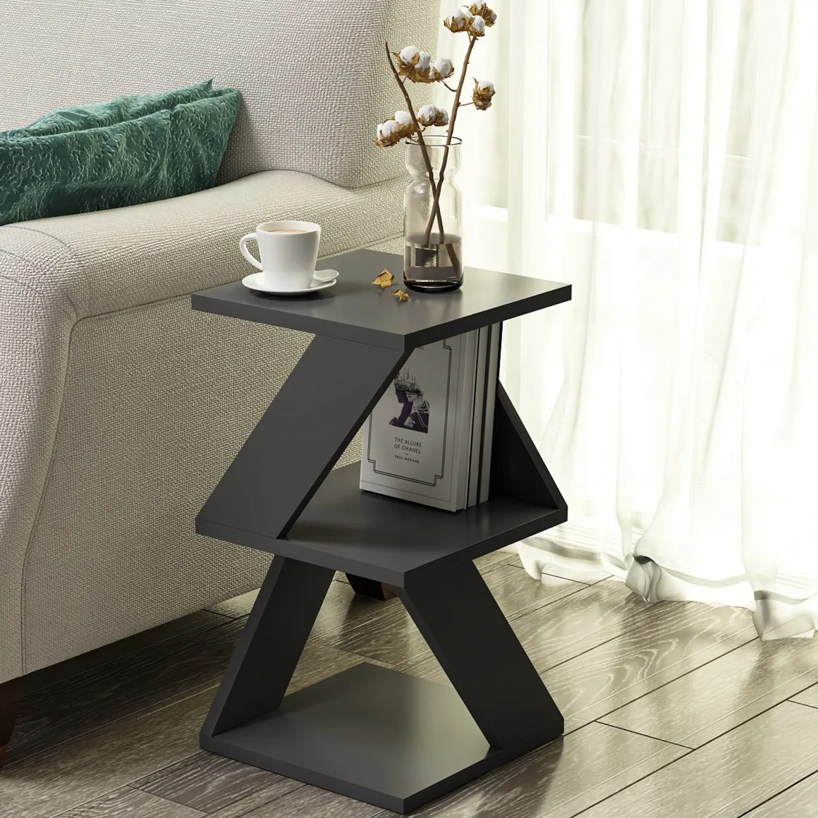 Tavolini Da Salotto > Dmora Tavolino da Salotto 2 Vani Forma Rettangolare 30x30x54h cm, Materiale Piano in Legno Nobilitato - Serino Nero