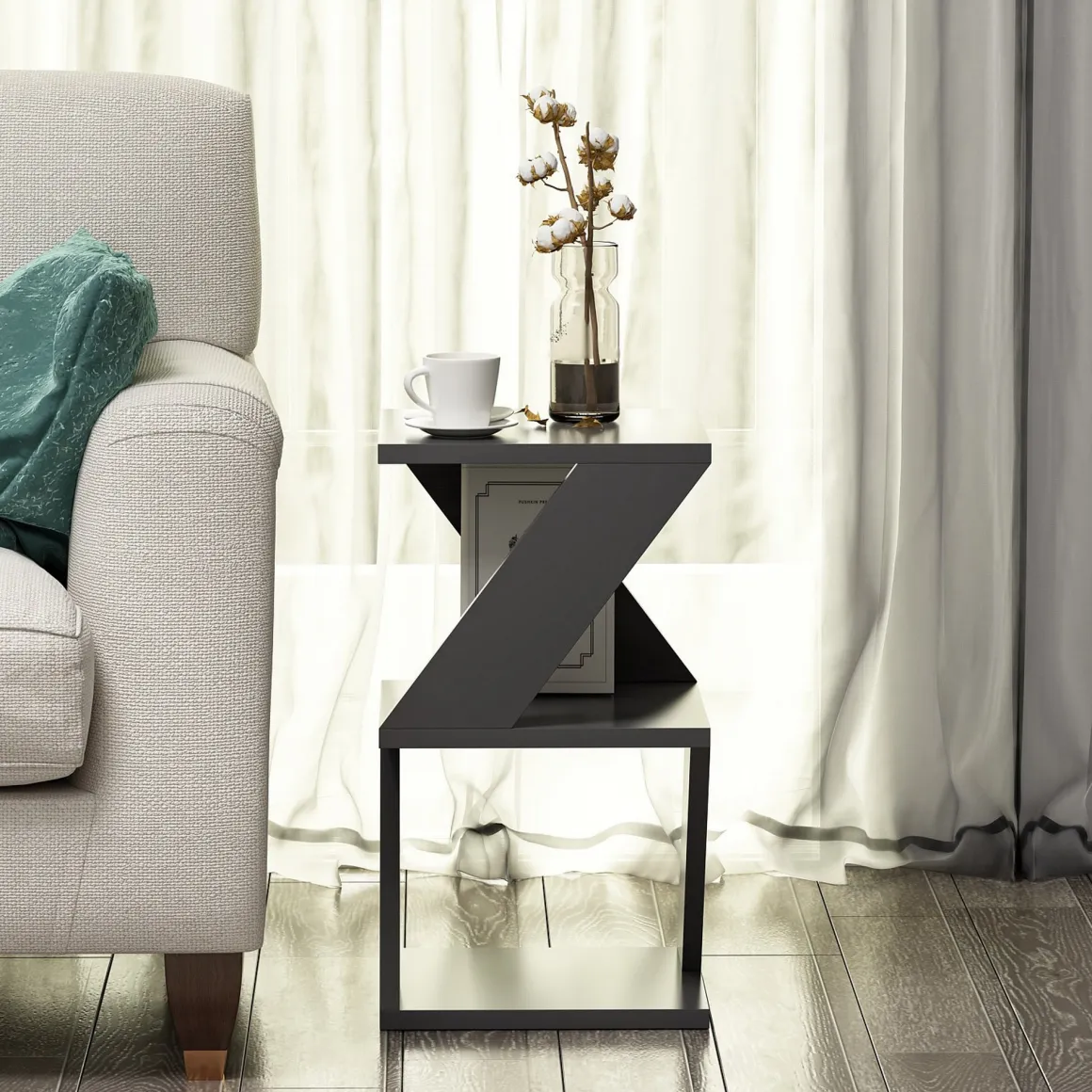 Tavolini Da Salotto > Dmora Tavolino da Salotto 2 Vani Forma Rettangolare 30x30x54h cm, Materiale Piano in Legno Nobilitato - Serino Nero