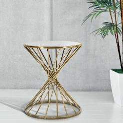 Tavolino da Salotto oro Bianco Forma Rotondo Colore Ripiano Bianco 42x42x50h cm, Materiale Struttura in Vetro - FoxGla