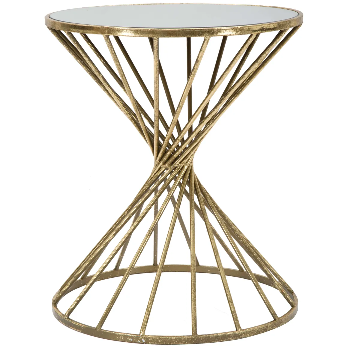Tavolino da Salotto oro Bianco Forma Rotondo Colore Ripiano Bianco 42x42x50h cm, Materiale Struttura in Vetro - FoxGla