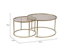 Tavolini Da Salotto > Dmora Tavolino da Salotto set di 2 Tavolini Forma Circolare 80x80x43h cm, Materiale Struttura in Vetro - Aedion Oro Bronzo