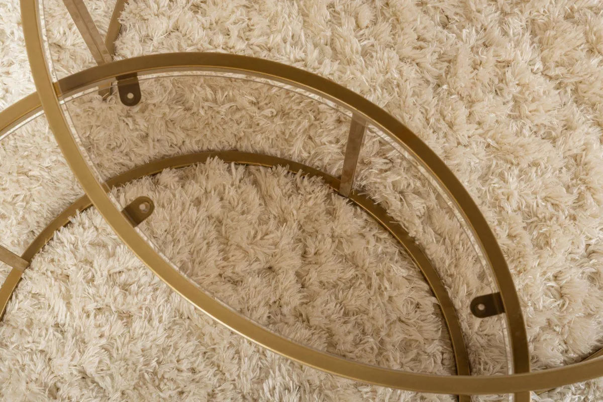 Tavolini Da Salotto > Dmora Tavolino da Salotto set di 2 Tavolini Forma Circolare 80x80x43h cm, Materiale Struttura in Vetro - Aedion Oro Bronzo