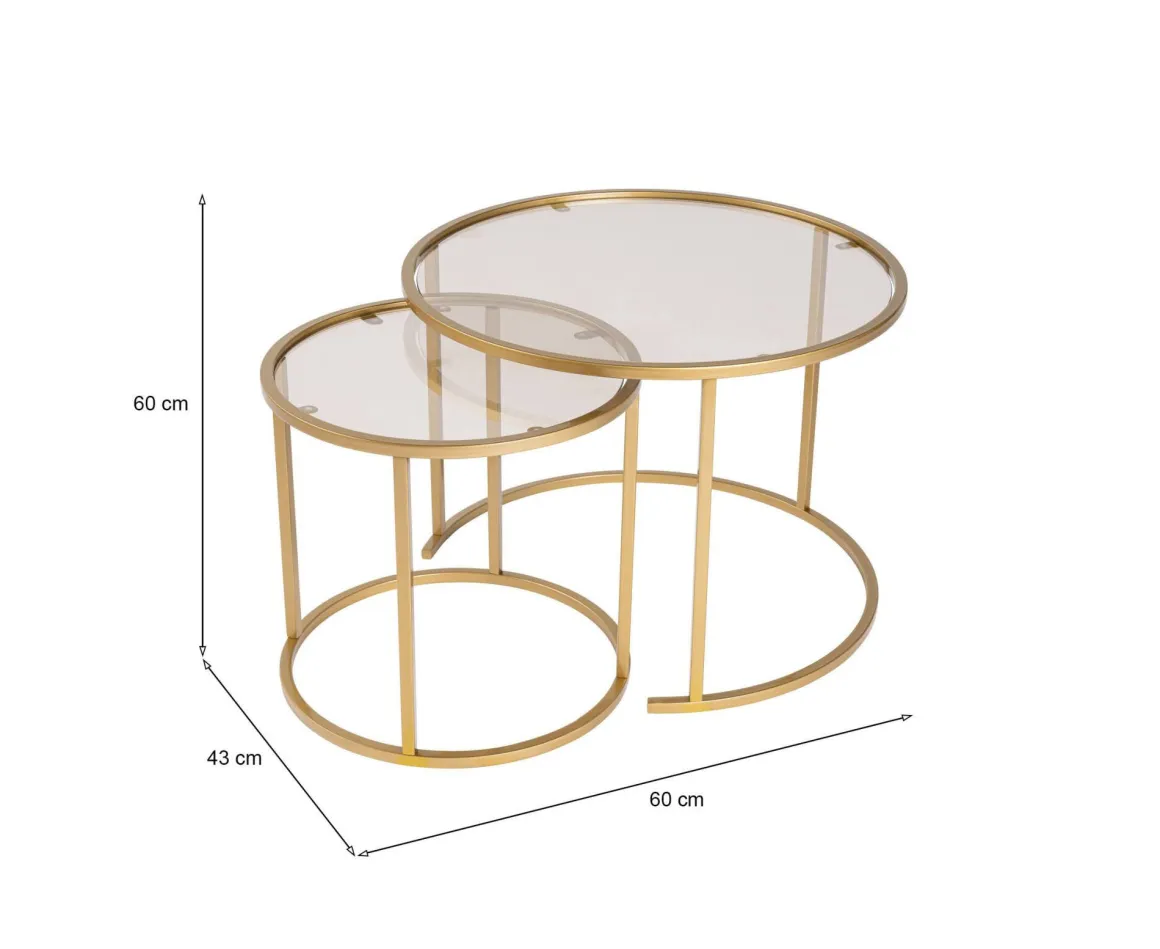 Tavolino da Salotto oro Bronzo set di 2 Tavolini Forma Rotondo 60x60x43h cm, Materiale Struttura in Vetro - Xaden