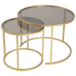 Tavolino da Salotto oro Bronzo set di 2 Tavolini Forma Rotondo 60x60x43h cm, Materiale Struttura in Vetro - Xaden