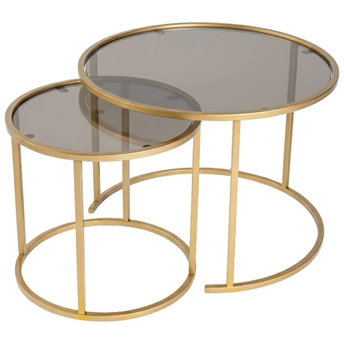 Tavolino da Salotto oro Bronzo set di 2 Tavolini Forma Rotondo 60x60x43h cm, Materiale Struttura in Vetro - Xaden