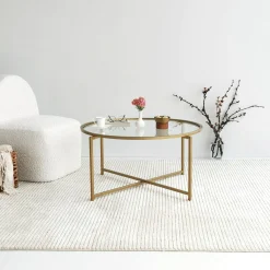 Tavolini Da Salotto|Salotto > Dmora Tavolino da Salotto Cassetti 83x83x40h cm, Vani - Ecaterina Oro