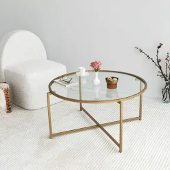 Tavolini Da Salotto|Salotto > Dmora Tavolino da Salotto Cassetti 83x83x40h cm, Vani - Ecaterina Oro