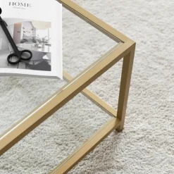Tavolini Da Salotto > Dmora Tavolino da Salotto Cassetti Peso Massimo Supportato 10 kg 80x80x43h cm, Vani - Geralt Oro