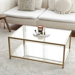 Tavolini Da Salotto > Dmora Tavolino da Salotto Cassetti Peso Massimo Supportato 10 kg 80x80x43h cm, Vani - Geralt Oro