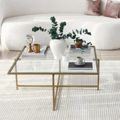 Tavolini Da Salotto|Salotto > Dmora Tavolino da Salotto Cassetti Resistente All'appannamento 94x64x35h cm, Vani - Anna Oro