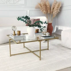 Tavolini Da Salotto|Salotto > Dmora Tavolino da Salotto Cassetti Resistente All'appannamento 94x64x35h cm, Vani - Anna Oro