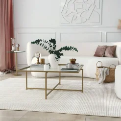 Tavolini Da Salotto|Salotto > Dmora Tavolino da Salotto Cassetti Resistente All'appannamento 94x64x35h cm, Vani - Anna Oro